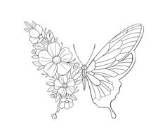 a butterfly sitting on top of a flower next to a branch with flowers in it