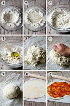 steps to make pizza dough in a glass bowl