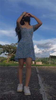 Frock With Shoes, Short Dress Poses Instagram, Blue Dress Outfit, Blue Dress Outfits, White Frock, Short Frocks, Cafe Pictures, Dress Ootd