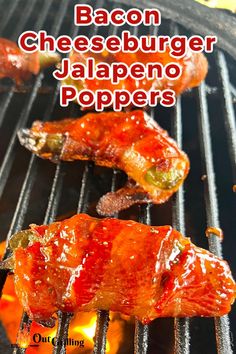 bacon cheeseburger jalapeno poppers on the grill with text overlay