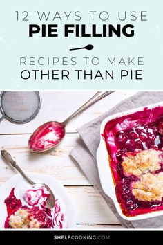 a white plate topped with blueberry cobble next to a bowl of ice cream