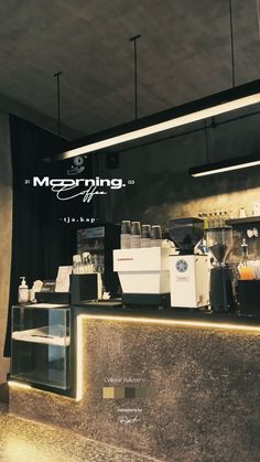 a coffee shop counter with many items on it