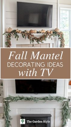 the fireplace mantle is decorated with greenery and candles for fall mantel decorating ideas