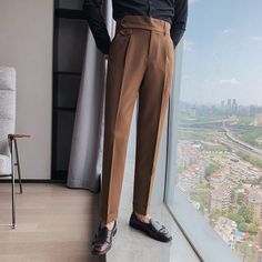 British Style Autumn New Solid High Waist Trousers Men Formal Pants 2022 High Quality Slim Fit Old Money Pants, Trousers Men Formal, Cargo Pants Outfit Men, Business Casual Suit, Pants Outfit Men, High Waist Trousers, Cargo Pants Outfit, Formal Pants, Clean Aesthetic