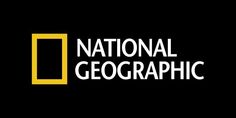 the national geographic logo on a black background with yellow and white squares around it