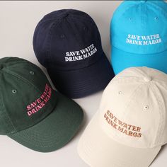 Save Water Drink Margs Embroidered Baseball Cap, Trendy Typography Design, Stylish Casual Outdoor Caps, Perfect Hat for Everyday Fashion. It's a cool classic designed to add personal shade wherever you go! Perfect for dog walking, the beach, the gym, the pool, and everyday wear! It's fully adjustable and easy to style! ** 🧢 Detail & Features 🧢 ** - "SAVE WATER DRINK MARGS" Embroidery  - 6 Panel Baseball Cap - 100% Cotton - Adjustable Snap Closure - Relaxed Fit and Pre-Curved Visor *One Size Fi Trendy Caps, Trendy Typography, Save Water Drink, Bachelorette Party Beach, Water Drink, Outdoor Cap, Logo Hat, Trendy Hat, Ball Caps