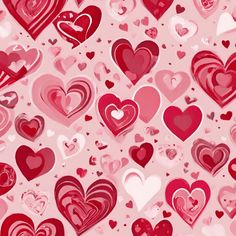 many hearts are arranged in the shape of heart shapes on a pink and red background