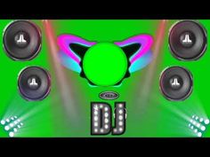 a green screen with speakers and lights on it's sides, in front of the words dj