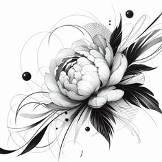 a black and white drawing of a flower