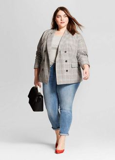 Blazer Plus Size Outfits, Blazer Outfits Plus Size, Plus Size Blazer Outfits, Blazer Outfit Plus Size, Plus Size Outfits Spring, Comfy Chic Outfits, Outfit Blazer, Plus Size Plaid, Spring Blazer