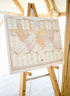 an easel with a map hanging on it