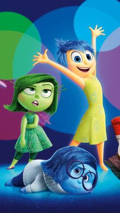 the characters from inside out in front of colorful circles