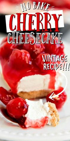 no bake cherry cheesecake on a white plate