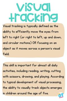 Visual tracking is the ability to follow moving objects with the eyes, a crucial skill for reading and learning. Learn what visual tracking means, how it affects visual processing, and why it's important for children's development. Explore insights from vision therapy and occupational therapy to understand how to support and enhance visual tracking skills in kids. Perfect for parents, educators, and therapists. Vision Therapy Activities, Sensory Integration Therapy, Letter Reversals, Moving Objects, What Is Reading, Visual Tracking, Visual Processing