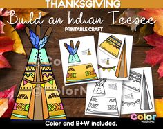 BUILD AN INDIAN TEEPEE! Easy, cute and fun craft for kids. Perfect activity to develop fine motor skills, just color, cut and paste. Students can take them home or you can use them to create an amazing bulletin board, decorate classroom door and sometimes kids like to put them hanging from the ceiling too, possibilities are endless! I love these kind of crafts because helps to review parts of a body or objects. You can print, laminate the parts and use as a "puzzle" game too. This product includes 1 PDF document with: - 2 INDIAN TEEPEE PARTS coloring pages. - 2 INDIAN TEEPEE PARTS colorful pages ready to print. All designs/graphics were created by ©Color Nation clipart artist and may be used for PERSONAL USE only. You are not permitted to sell, share or redistribute these materials as they Teepee Craft, Decorate Classroom, Craft Thanksgiving, Indian Teepee, Thanksgiving Color, Easy Art Projects, Fall Craft, Door Decorations Classroom, Classroom Door