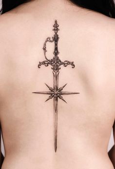 Fantasy Spine Tattoo, Celestial Tattoos, Dagger Tattoos, Tatts Ideas, Tattoo Homme, Inspiring Tattoos, Sea Princess, Celestial Tattoo, Iris Tattoo