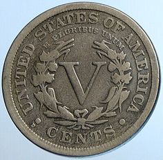 an old coin with the letter v on it