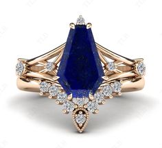 We are Pleased to welcome you in our Store-    TheLesBijoux Short Description about the item-  This ring is Made With a coffin Cut Lapis Lazuli Gemstone and the accented stones in this ring., are the moissanite to adorn the look of this beautiful ring ..a unique piece to wear occasionally or can be used regularly. Can be offered as a gift to your loved ones, to make them feel special. MATERIAL AVAILABILITY- ( 925 Sterling Silver/ 14k solid gold(white gold / rose gold / yellow gold?  950 Solid Platinum  We make sure that you know that you're getting high quality hand-made crafted jewelry when you purchase items from our store. This beautiful ring is made to order. Available in all the Required Materials. ( 925 Sterling Silver/ 14k/18k solid gold(white gold / rose gold / yellow gold can be m Lapis Lazuli Engagement Ring, Celtic Ring, Promise Ring Set, Unique Anniversary Gifts, Celtic Rings, Engagement Ring Set, Beautiful Ring, Feel Special, Ring For Women