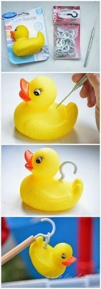 three pictures showing how to make a rubber ducky