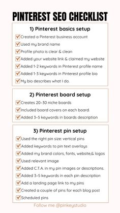 the pinterest seo checklist is shown