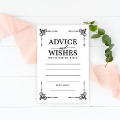 a wedding advice card sitting on top of a table