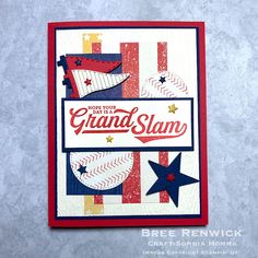 a close up of a greeting card with an american flag background and stars on it