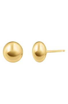 Put the perfect finishing touch on your look with these handcrafted ball-stud earrings made from gleaming 14-karat yellow gold. 1/4" diameter Post back 14k gold Made in Italy Classic 14k Yellow Gold Earrings, Classic 14k Gold Stamped Earrings, Round 14k Gold Earrings Stamped 14k, Classic Yellow Gold Spherical Jewelry, Yellow Gold Tarnish-resistant Earrings, Chic Yellow Gold Tarnish-resistant Earrings, Classic Sphere Yellow Gold Jewelry, Classic Gold Sphere Earrings, Modern Yellow Gold Sphere Earrings