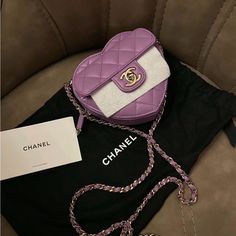 Purple. Authentic Come With Dust Bag Card All Sales Are Final Chanel Mini Heart Bag, Luxury Purple Bag For Gift, Luxury Purple Bags For Gifts, Purple Chanel, Chanel Mini, Head Shapes, Chanel Bags, Chanel Handbags, Dream Life