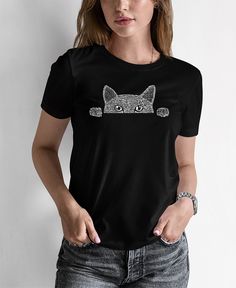 Whether you are staring at your own cat for hours and hours at a time, or watching endless cat videos online there is nothing cuter than a peeking cat. The way they peek over a table or around a corner will absolutely melt your heart and immediately bring a smile to your face. Peeking Cat, Pop Art Women, Word Shirts, Cat Graphic Tee, Dog Paw Print, Cat Graphic, Cat T Shirt, Art T Shirt, Cat T