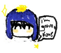 a drawing of a person wearing a blue hat and holding a sign that says i'm going bananas