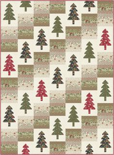 a quilted christmas tree pattern with red and green trees