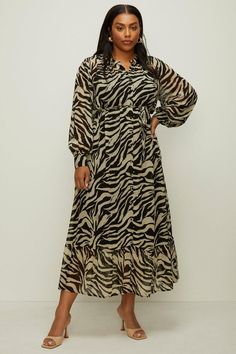 Style: Midi DressDesign: ZebraLength: MidiNeckline: CollaredSleeve Length: Long Sleeve Oasis Dress, Dresses Plus Size, Oasis Fashion, Belted Shirt Dress, Khaki Dress, Chantilly Lace, Zebra Print, Dress Collection, Plus Size Dresses