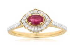 Make a statement with this stunning 14K Yellow Gold Ruby and Diamond Ring. The centerpiece of this ring is a striking oval-cut ruby, set horizontally for a unique and eye-catching look. Surrounding the ruby are dazzling round diamonds, adding a touch of sparkle and elegance. The warm tones of the yellow gold complement the rich red of the ruby, creating a luxurious and sophisticated piece. Whether worn as a statement piece or as a unique engagement ring, this ring is sure to turn heads and make Oval Ruby Diamond Ring With Pave Setting, Red Oval Diamond Ring With Pave Setting, Oval Ruby Ring With Pave Setting For Weddings, Oval Ruby Ring With Pave Setting, Ruby Set, Ruby And Diamond Ring, Unique Engagement Ring, Cad Design, Ruby Jewelry