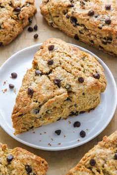 a white plate topped with chocolate chip scones