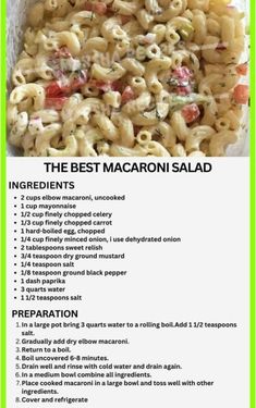 the best macaroni salad recipe with ingredients in it and instructions to make it