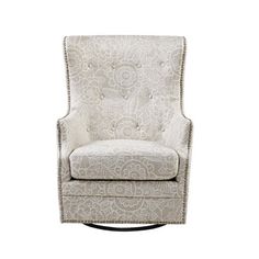 an upholstered chair on a white background