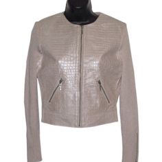 Phosphorus Sweater/Leather Zip Jacket In New Condition. New Never Worn But Tags Removed. Leather Body And Sweater Sleeves. Size Medium. It’s A Beige Frost. Appears To Have A Very Light Appearance Of Glitter. Similar To A Glitter Frost Beige Leather Biker Jacket For Fall, Beige Leather Jacket With Zipper Closure, Beige Leather Jacket, Designer Leather Jackets, Sweater Sleeves, Zip Jacket, Second Hand, Leather Jacket, Jackets For Women