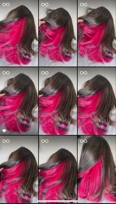 Fun Colors To Dye Your Hair, Brown And Pink Hair Peekaboo, Vivid Pink Hair, Pick A Boo Hair, Dye Hair Inspiration, Pink Hair Peekaboo, Reverse Peekaboo Hair, Pink Highlights Black Hair, Peekaboo Hair Color Pink