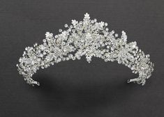 Bridal Tiara of Ivory Frosted Flowers and Jewels - Cassandra Lynne Silver Tiara Wedding, Bride Diamond Tiara, Pearl Drop Tiara, Elegant Silver Teardrop Crown Headpiece, Diamond Tiara Wedding, Beautiful Tiaras, Royal Tiaras, Winter Wonderland Wedding, Wedding Tiara