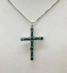 Beautiful Vintage 925 Sterling Silver & Green Turquoise Cross Pendant Necklace pre/owned condition measures chain 18" length. Turquoise Cross Pendant, Vert Turquoise, Turquoise Cross, Wedding Jewellery Necklace, Cross Pendant Necklace, Green Turquoise, Wedding Necklace, Sterling Silber, Vintage Sterling Silver