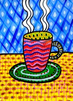 a painting of a coffee cup on a saucer