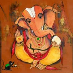 a painting of an elephant sitting on top of a table