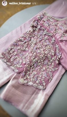 Light Pink Blouse Designs, Maggam Work On Net Blouse, Maggam Work Net Blouse Designs, Net Work Blouse Designs, Net Embroidery Blouse, Pink Blouse Designs, Blouse Works, Latest Bridal Blouse Designs