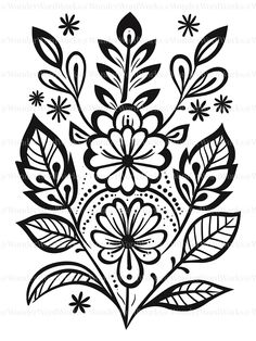 a black and white drawing of flowers