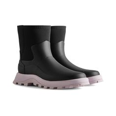 About The Brand: British Heritage Meets Modern Innovation For Stylish All-Weather Products. City Explorer Short Rubber Boot In Black And Tempered Mauve Rubber And Textile Lightly Padded Insole Rubber Sole With Traction 1.9in Heel 7in Shaft 11.2in Boot Circumference Imported Short Rain Boot, Hunter Chelsea, Rain Boots Women, Short Rain Boots, Chelsea Rain Boots, Short Boot, Hunter Rain Boots, Rubber Boot, Before Midnight