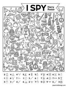 the harry potter coloring page is shown with numbers and symbols on it, as well as an