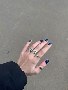 Short Nails And Rings, Short Nails With Rings, Blue Nails Inspo Short, Blue Nails Aesthetic Short, Blue Nails Men, Short Nails Blue Design, Men Nail Ideas, Short Nail Aesthetic, Short Nails Ideas Blue