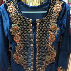 Velvet Embroidered Dress Comes With Capri Pants Full Sleeve Pearl And Resham Embroidered Brand New So Hurry Up Make Your Offers!! Embroidered Dress, Full Sleeve, Blue And Silver, Long Dress, Capri Pants, Capri, Color Blue, Long Sleeve Dress, Make Your