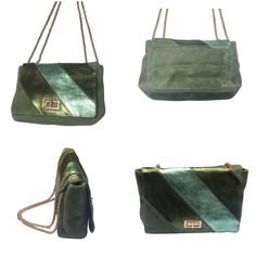 "Hi, It's our \"KYLIE\" BAG💕 Wow! Stand out from the crowd with this Stunning Eyecatching Shoulder bag, it's Soooo gorgeous  In a Shades of Green  Lightweight, Crafted in Soft Suede and Metallic Leather Bag is Made in Italy Chic, Effortlessly functional, the perfect Go-to-Bag \"DESCRIPTION\" ▫️A Chic Shoulder Bag ▫️Shades of Green Suede and Metallic Leather ▫️Gold Chains, Gold front clasp closure ▫️Centre Pocket with a long Zip Closure  ▫️Inside Stamped Genuine Leather  ▫️Gold coloured Hardware Cheap Green Shoulder Bag With Gold-tone Hardware, Italy Chic, Metallic Leather Bag, Gold Fronts, Suede Bag, Festival Bag, Hippie Festival, Green Suede, Green Bag