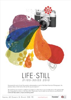 the poster for life still shows an image of a camera and some fruit on it